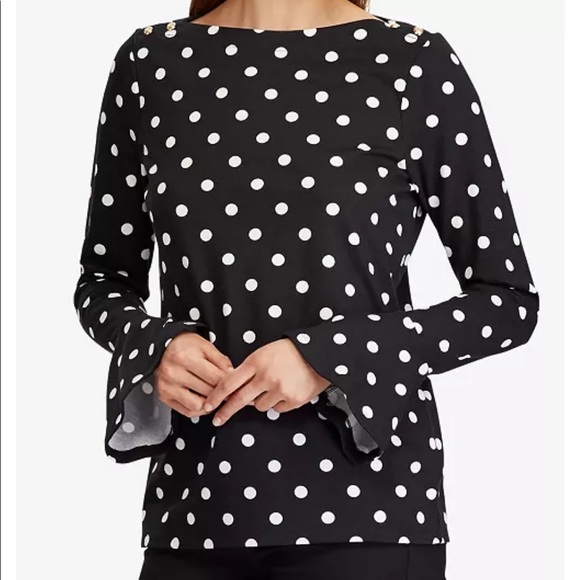 Lauren Ralph Lauren Tops - Lauren Ralph Lauren Polka-Dot Bell-Sleeve Cotton Top size 2X